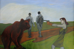 Frau mit Pistole, Acryl auf Papier, 2008, 106 cm x 92 cm