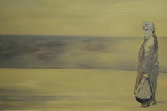 Frau vor Mauer, Öl auf MDF, 2010, 50 x 40 cm